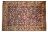Vintage Indian Bijar design carpet, allover scrolling rose floral, burgundy and beige.