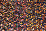 A close perspective on the dense pile and staggered boteh pattern of a collectible Persian Afshar carpet.