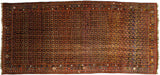 Antique Persian Afshar carpet with staggered allover botehs in orange and saffron on a deep indigo blue ground.