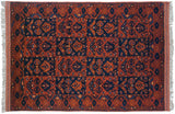 Vintage Taghan rug with a paneled tree of life design in chestnut brown and deep navy blue.