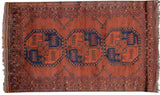 Vintage Pakistani Ersari rug, chestnut field and navy triple elephant footprint guls, 3'5