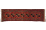 Hand-knotted vintage Pakistani Ersari runner, chestnut, navy, apricot geometric guls, 2'10