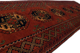 Ersari runner's geometric guls and checkered border in chestnut, navy, pistachio, apricot.
