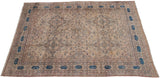 Angled perspective of a large antique Kermanshah carpet showing its full multi-medallion design.
