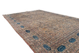 Full length perspective of an antique Kermanshah carpet's border with signature poetic cartouches.