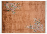 Vintage Chinese Art Deco carpet, copper field with pastel floral bouquets, dimensional carving, 8'11