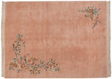 Pale dusty rose Japanese Art Deco rug with sprawling ornate floral vines, 8'11