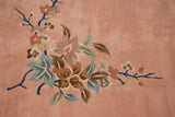 Plush dusty rose pile showing Art Deco floral vines in soft blue, green, and beige.