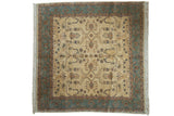 Hand-knotted vintage Indian Mohajeran Sarouk rug with antique ivory field, slate blue-gray border, and floral motifs.
