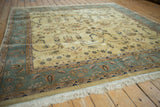 Vintage Indian Mohajeran Sarouk rug, tea washed ivory field, slate blue border, full pile.