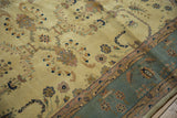 Vintage Indian Mohajeran Sarouk rug with plush ivory field, slate blue border, ornate florals.