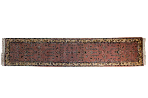 2.5x12 Vintage Tea Washed Indian Mohajeran Sarouk Design Rug Runner // ONH Item mc001560