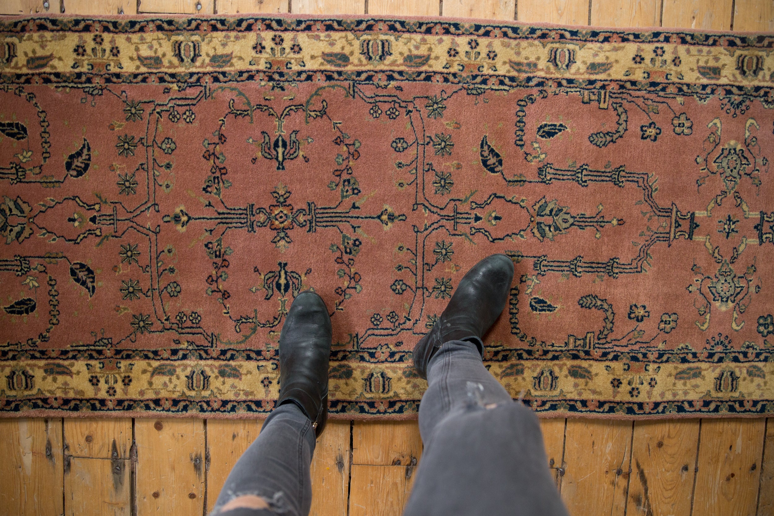 2.5x12 Vintage Tea Washed Indian Mohajeran Sarouk Design Rug Runner // ONH Item mc001560 Image 1