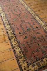 Hand-knotted Mohajeran Sarouk runner with sprawling dark rose blossoms and ornate ivory border.
