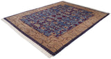 Corner perspective of the vintage Indian carpet, showing the full Arts and Crafts design.