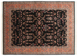 Vintage Indian Sarouk carpet with a black field, sprawling florals, and a pale terracotta border.