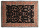 Vintage Mohajeran Sarouk design carpet with a black field, sprawling florals, and a pale terra cotta border.