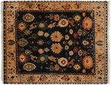 Vintage Indian Azeri design carpet, navy blue field, antique ivory border, oversized floral motifs, 7'11