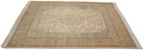 Vintage Tabriz carpet viewed from an angle, highlighting the classic ivory medallion and plush, full pile.
