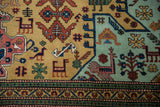 Geometric Ardebil motifs: birds, plants, and layered borders in ochre, mint, deep green.