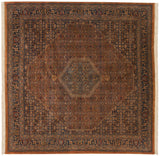 Hand-knotted vintage Indian Bijar square carpet, diamond medallion, bronze and navy Herati pattern, 8'1