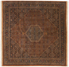8x8.5 Vintage Tea Washed Indian Bijar Design Square Carpet // ONH Item mc001581