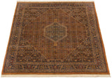 Vintage Indian Bijar carpet with intricate bronze Herati motif and plush navy pile.