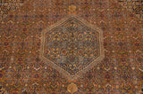 Vintage Indian Bijar carpet: detailed Herati motif, thick plush pile, bronze, navy, brick red.