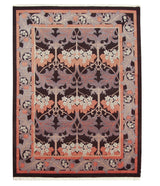 Indian William Morris design carpet, Arts and Crafts floral pattern in black, peach, blue, and ivory, 9x12.