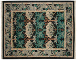 Hand knotted Indian William Morris design carpet with sprawling floral motif in charcoal, green, ivory.