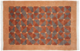 Vintage Indian Art Deco geometric carpet in terracotta, oxidized silver, beige. Size 6'2