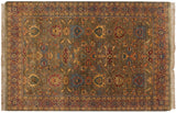 Vintage Agra carpet, allover floral palmette and lotus pattern in olive green, red, gold.
