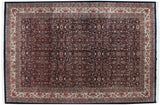 Vintage Indian Bijar design carpet with an allover floral field in navy blue, wine red, and ivory.