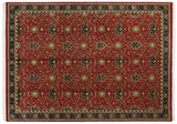 Vintage Indian carpet with an allover William Morris design of roses and vinery on a cherry red field.