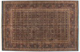 Vintage Indian Doroksh carpet with allover paisley botehs in dusty navy, wine red, and beige tones.