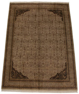 Hand-knotted Indian Tabriz design carpet with Cyprus tree motif and dark floral corners.