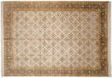 New Agra carpet with paneled floral bouquets in a diamond lattice over an ivory and silver field.