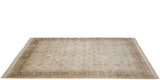Angled view of the hand-knotted Agra carpet, revealing the full pile and intricate diamond lattice pattern.