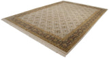 Angled full view of a hand-knotted new Agra carpet with a Herati border.