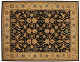 Sultanabad design carpet with an allover floral pattern, black field, and contrasting wide wheat border.