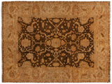 Indian Oushak design carpet with a bronze floral field and a wide, golden ivory palmette border.