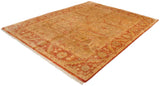 Vintage Indian Oushak carpet corner, with rust fluid vine border and sage green, gold-cast field.
