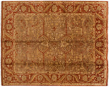 Gold wash Indian Oushak design carpet with rust floral vinery and a meandering palmette border.