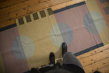 Vintage Contemporary Kilim Runner with abstract halved roundel medallions and color blocks.