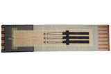 Vintage Contemporary Kilim runner, abstract architectural pattern in charcoal, silver, and terracotta colors.