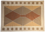 Vintage Contemporary Kilim carpet with Argyle diamond pattern, copper, beige, gold tones, 6'2