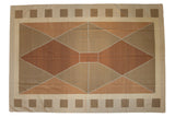 Vintage contemporary Kilim rug, argyle diamond pattern in copper, bronze, and beige.