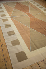 Detail of the contemporary Kilim's square-motif border and copper, bronze geometric design.