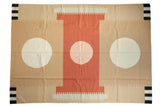Vintage Contemporary Kilim with beige, terra cotta, ivory circles, serrated motifs, 6'5