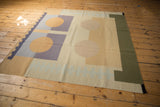 Contemporary Kilim corner with pale blue zipper design and intact selvage.